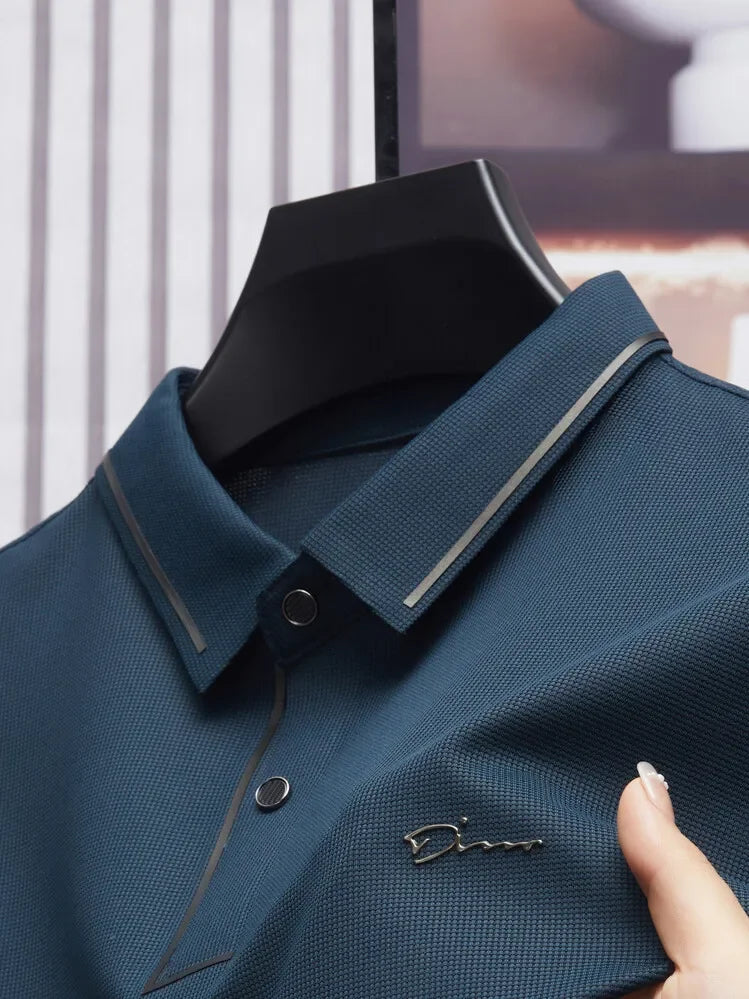 Men'S New Polo Shirt Seamless Premium Luxury Cool Fabric Business Casual Golf Slim Fit Blouse Collar T-Shirt